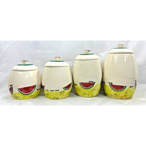 Vintage Hand-Crafted Watermelon and Ant Canister Set of 4